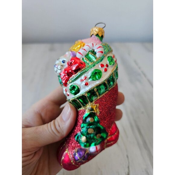 Owc old world Cat stocking glitter ornament vintage Xmas toys tree - Picture 6 of 9